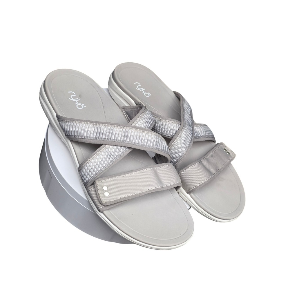 Ryka Sage Sandals 9M Grey Q-Contour Footbed Athletic Slide Strappy Walking